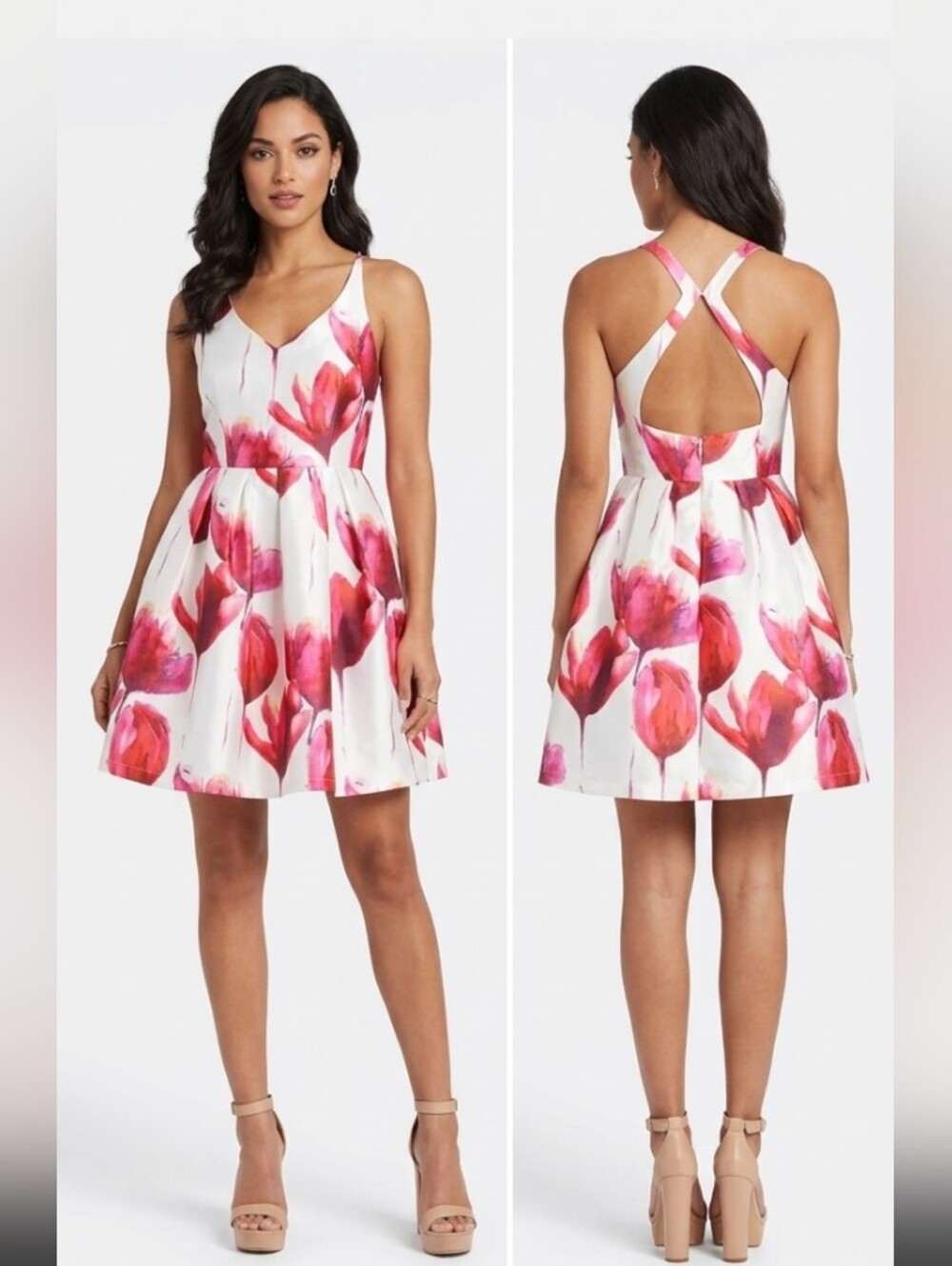 NWOT Small Satiny floral flare mini dress